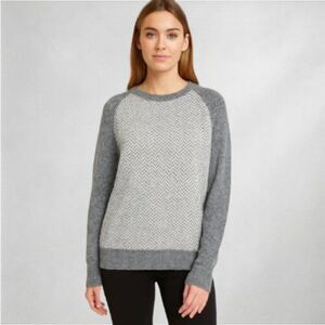 J. Crew 100% Lambswool Women’s Sweater S Gray Herringbone Knit Crewneck